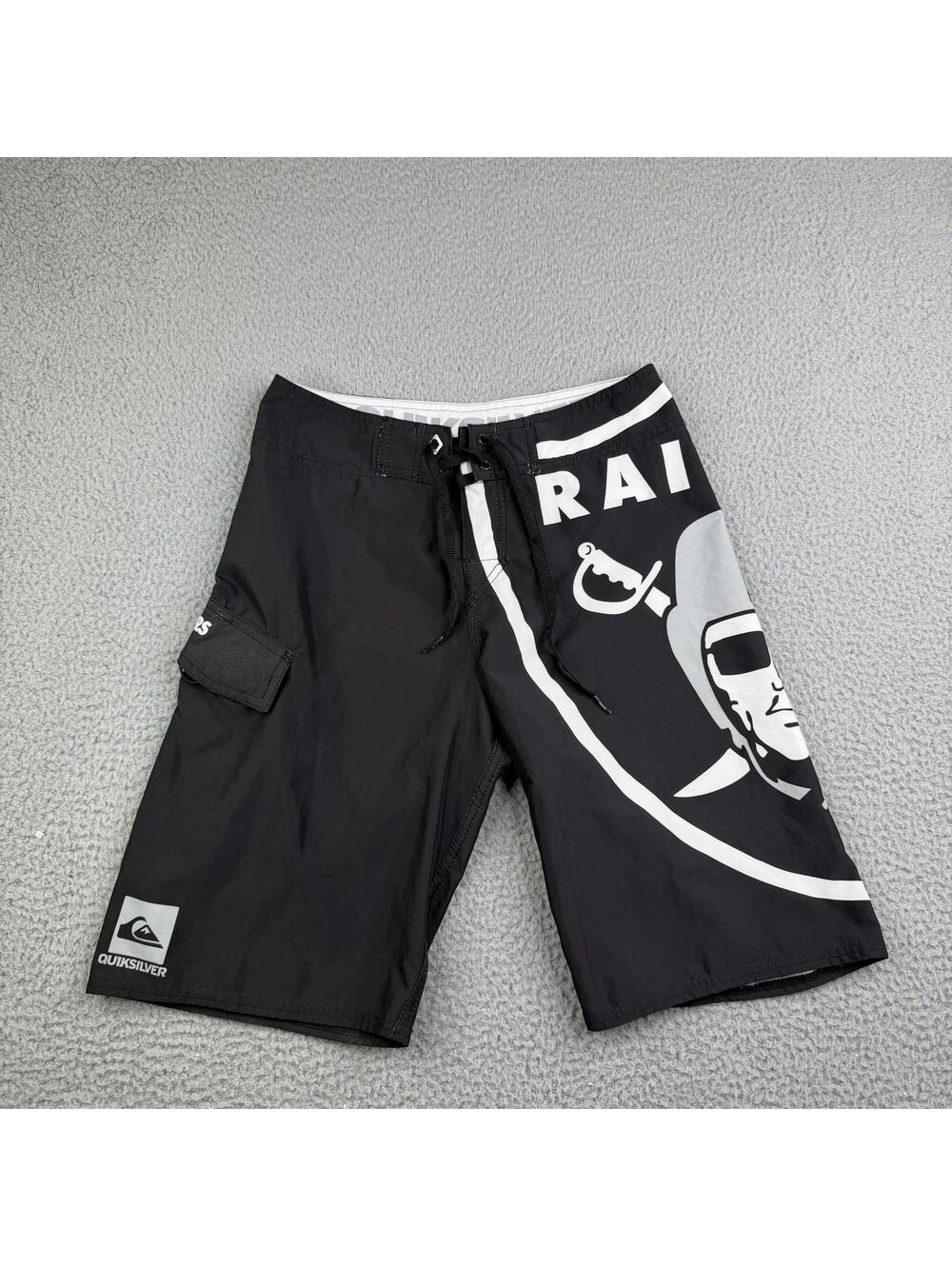 Quiksilver x NFL Oakland Raiders Black Gray Board Shorts Men's 28x10 Las Vegas